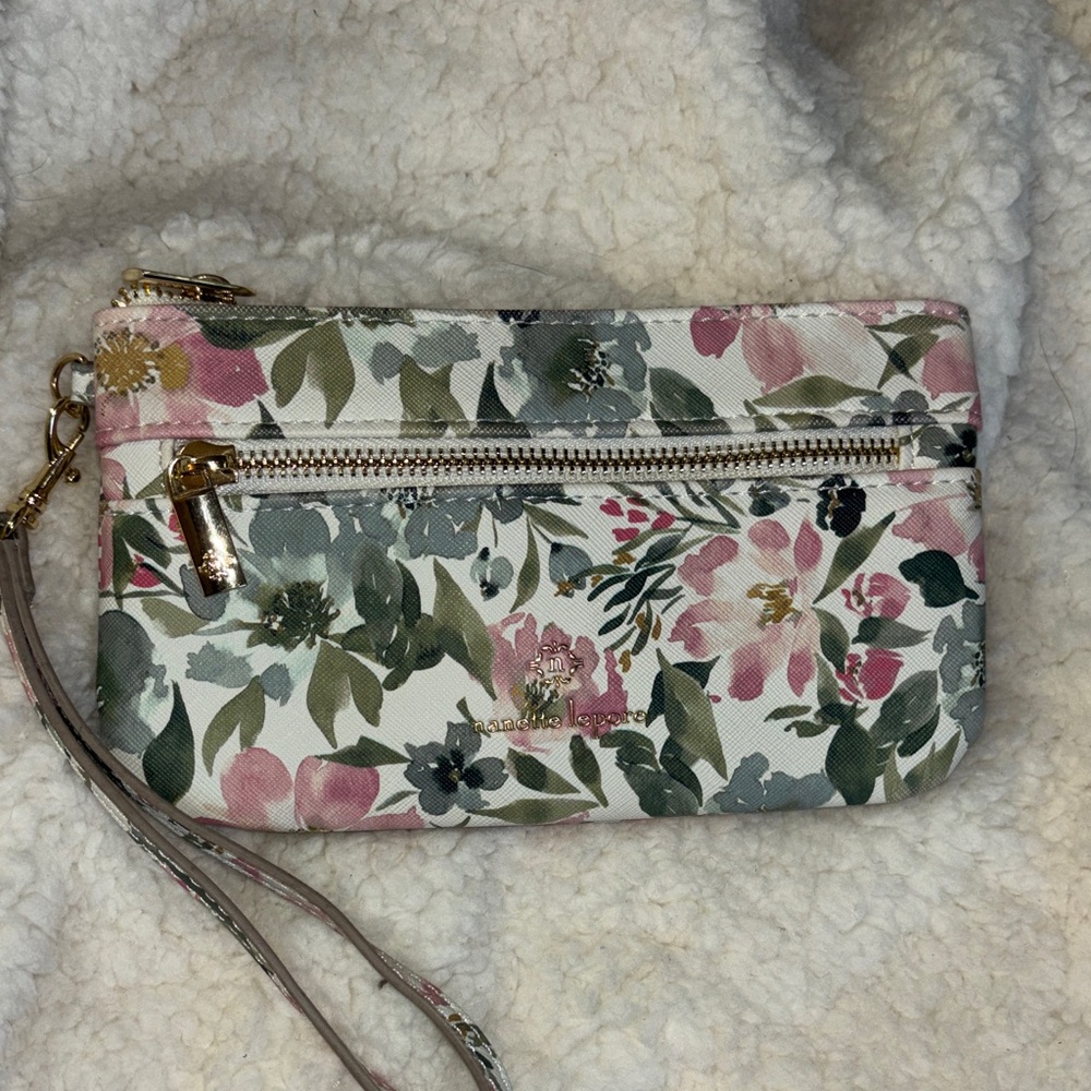 Nanette Lepore Pink and Green Floral Wristlet